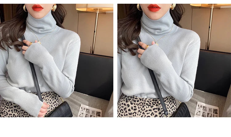 2026 Autumn Winter Basic Slim Soft Solid Color Turtleneck Sweater Women Pullover Casual Long Sleeve Chic Bottom Knitted Jumper