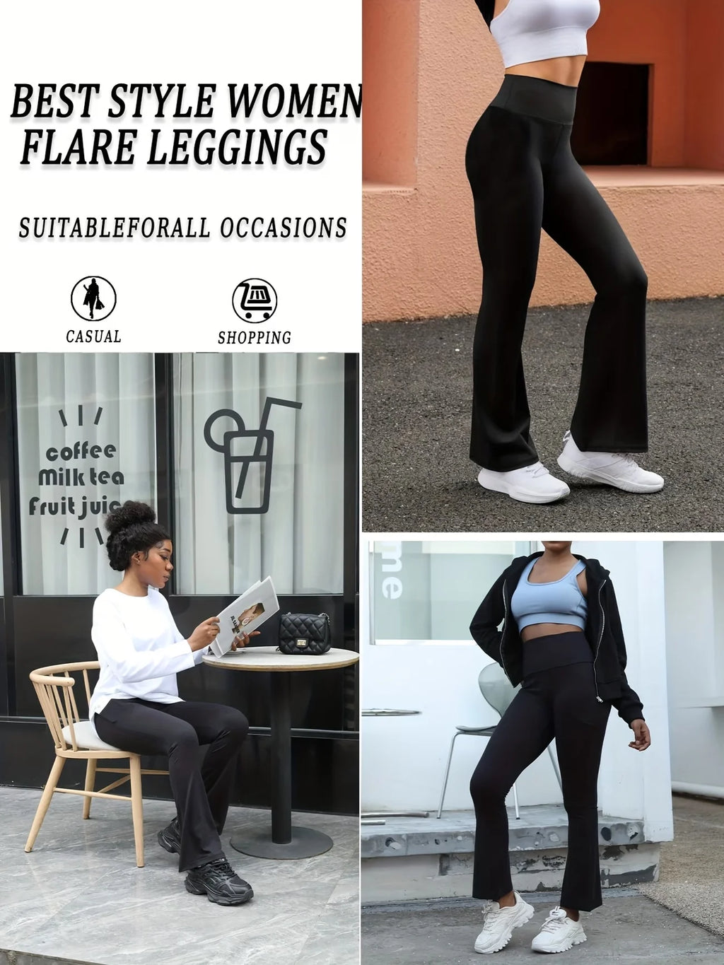Women's Stylish Minimalist Flare Pants High Waisted Tummy Control Four Season Flare Leggings Elegant Casual Activewear Trousers