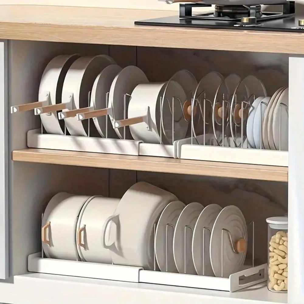 1pc Ultimate Kitchen Organizer Space-Saving Expandable Shelf With Pot Lid Holder Utensil Rack Pull-Out Drawer For Tidy Cooking
