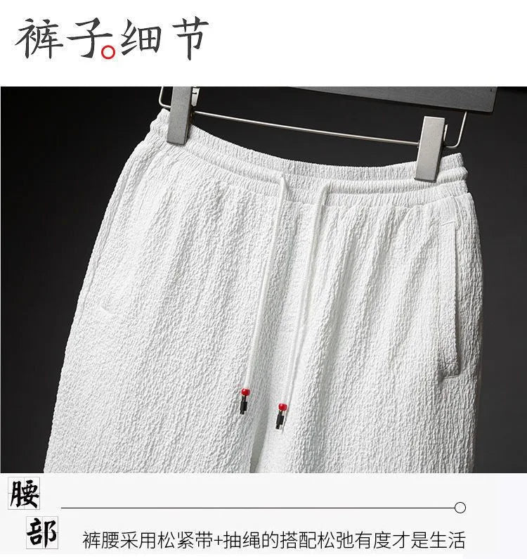 2026 Men's Two Piece Pant Sets Spring Summer Short Sleeve Shirt And Pants Outfits For Men Solid Cotton Linen Clothing Sets Male