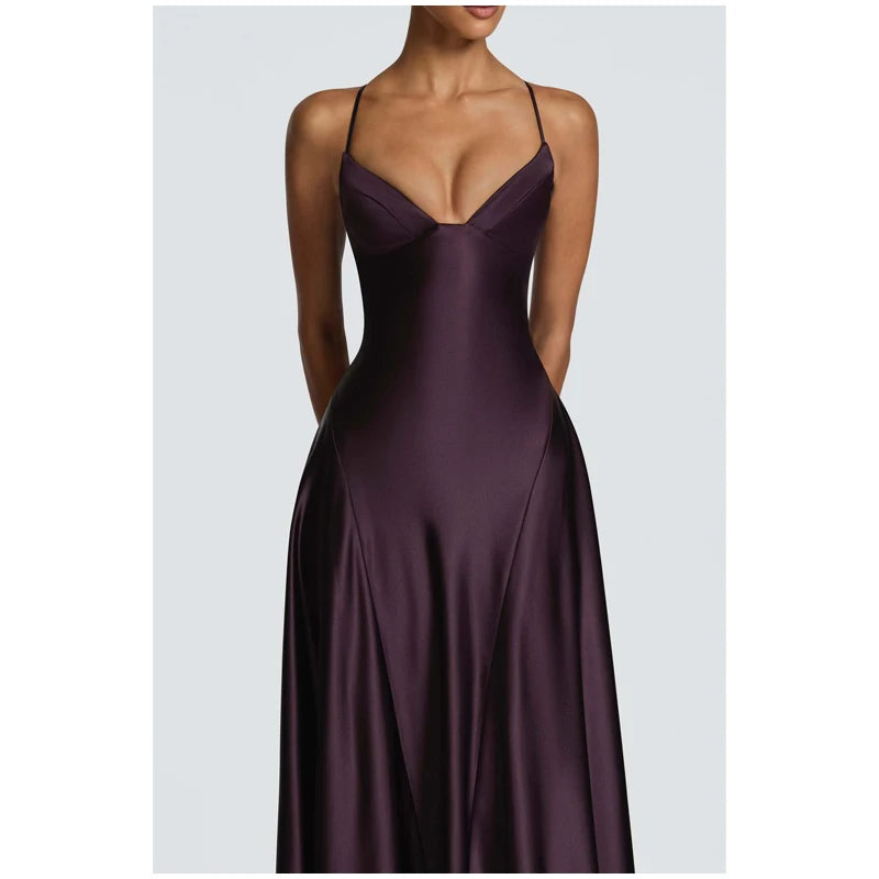 Women Fashion Solid Pleated Halter Dress Waist-cinching Sleeveless Backless Split Maxi Dresses 2026 Sexy Summer Lady Party Gowns