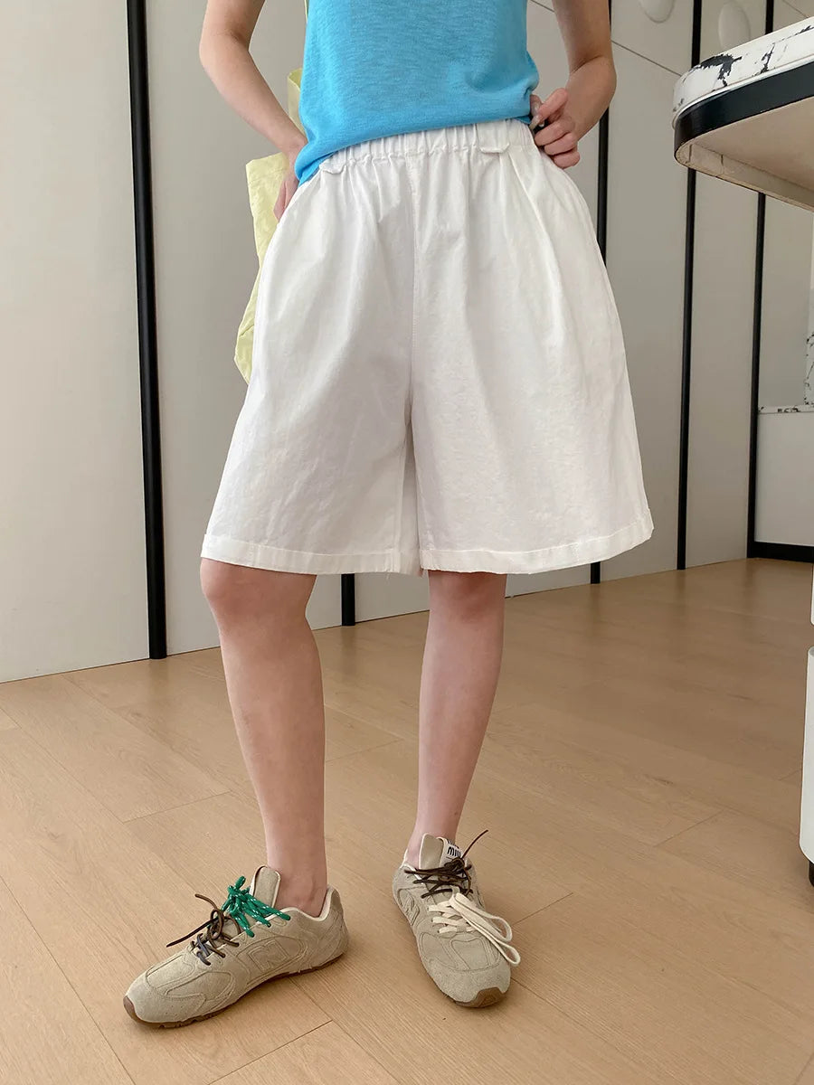 Summer women's relaxed loose wide leg A-line casual shorts versatile