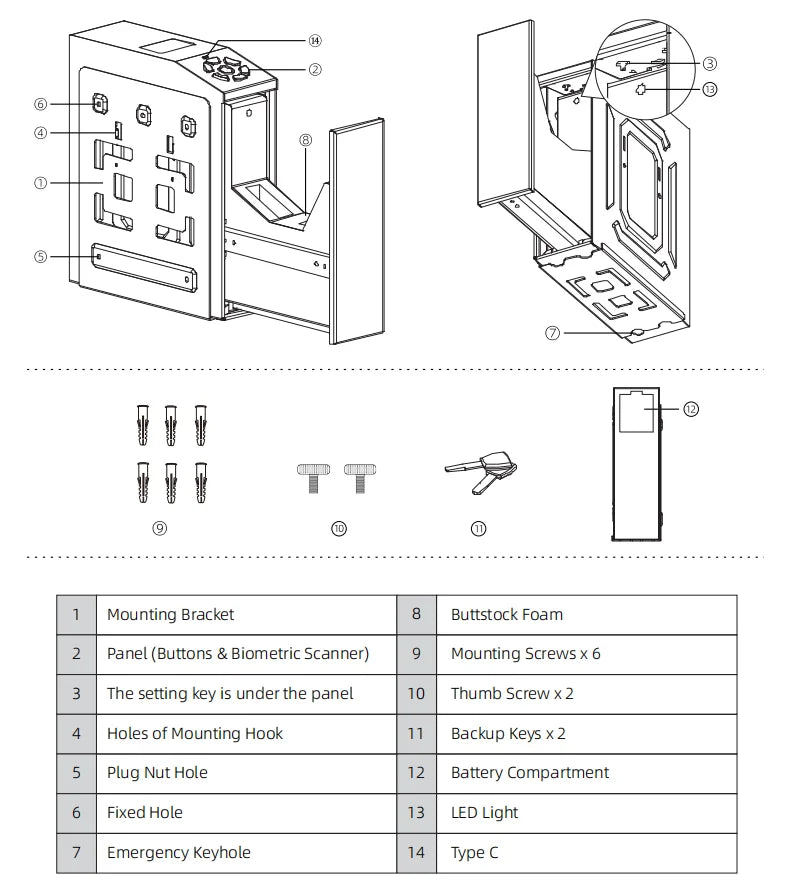 Tuya BLE Gun Safe Box Biometric Fingerprint Key Code 3-in-1 Wall Mounted Pistol Safes Box Anti theft Certified Handgun Safe