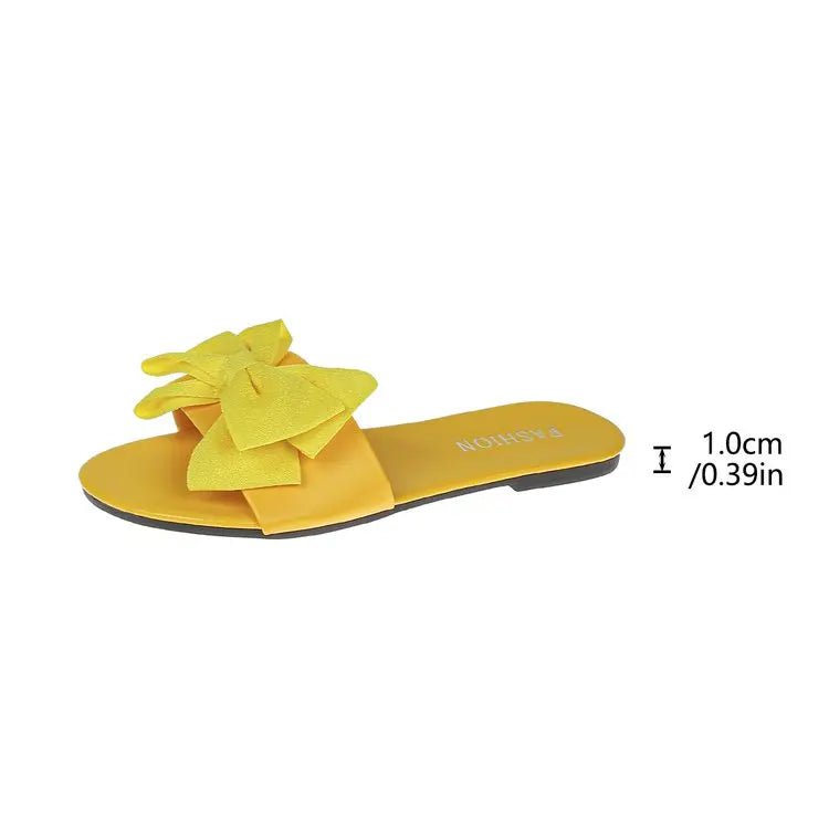 Womens Slip on Flat Sandals Big Bowknot Wide Strap Slides Mules Open Toe Casual Sweet Summer Beach Comfort Daily Walking Shoes