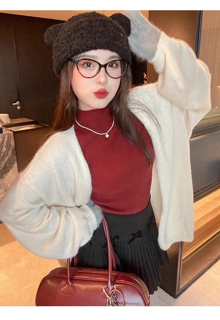 Elegant Casual Long Sleeve Pullover Sweater Fall Women Mock Neck Solid Color Knitted Top 2025 Basic Winter Korean Style Knitwear