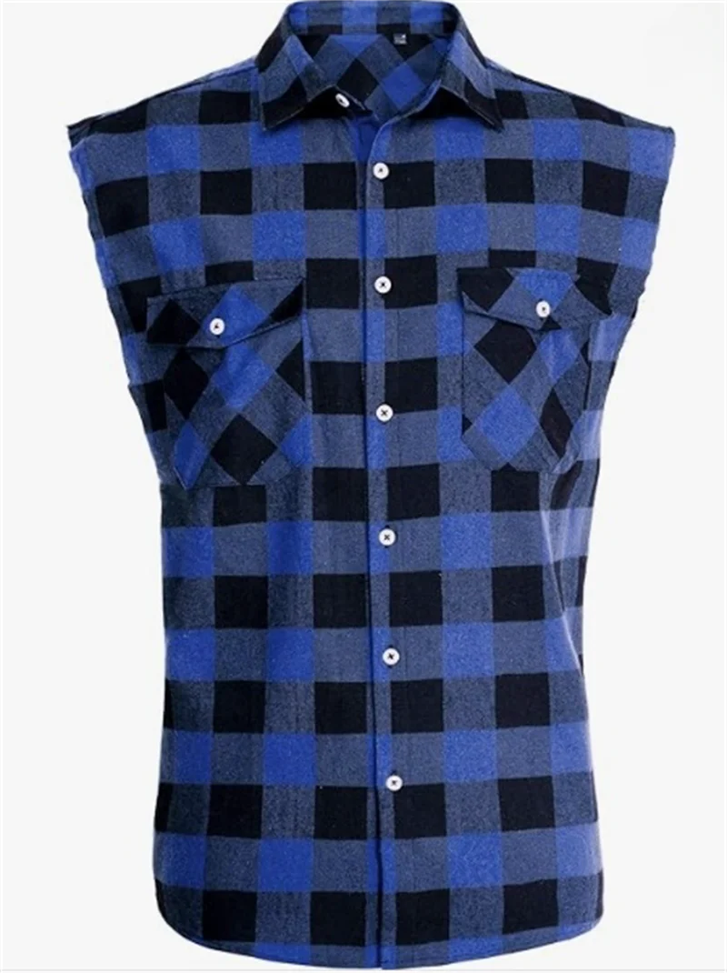 Men's Summer Fashion Casual Plaid Print Sleeveless T Shirt Vest Buckle Sanding 2024 Korean Style Mens Tank Tops Beach Vest