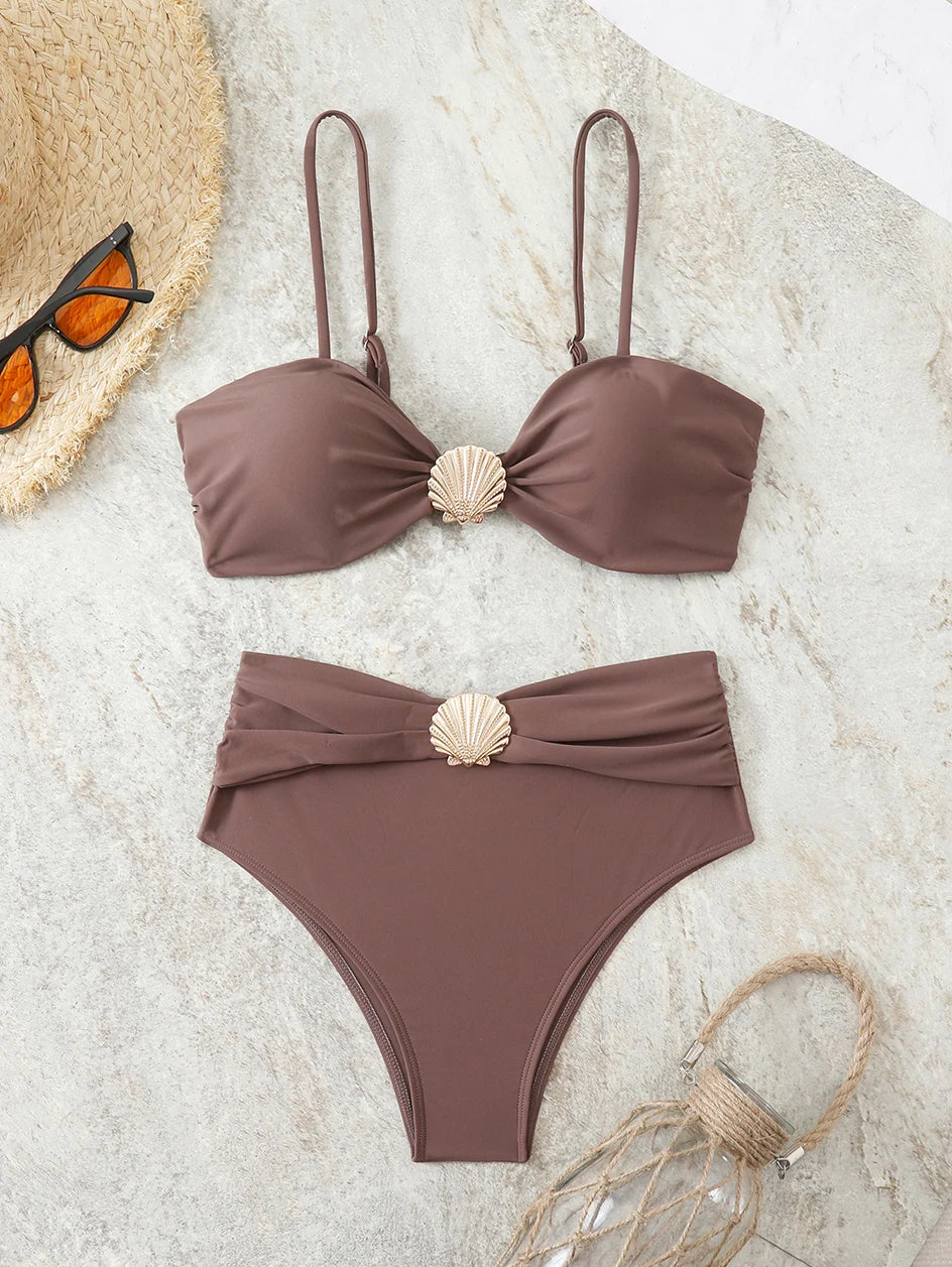 High Waist Bikini Women's Swimsuit Two-piece Bathing Suits Bandeau Woman Swimwear 2026 Trend Bikinis Sets Brazilian Beach Wear