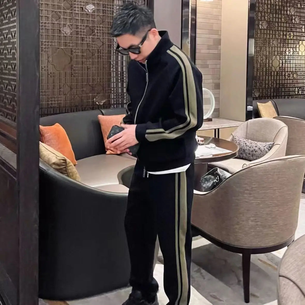 Autumn warm sports Men Sets suit for men zipper stand-up collar cardigan jacket straight leg sweatpants two-piece set