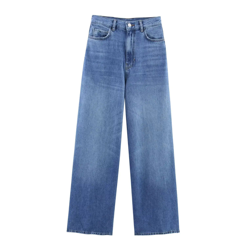 HH Women Summer New Fashion Thin Single-breasted Loose Folds Denim Shirt+High Waist Zipper Pocket Wide-leg Casual Pants Suit