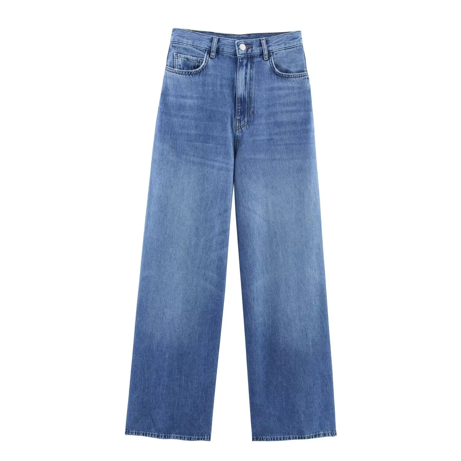 HH Women Summer New Fashion Thin Single-breasted Loose Folds Denim Shirt+High Waist Zipper Pocket Wide-leg Casual Pants Suit
