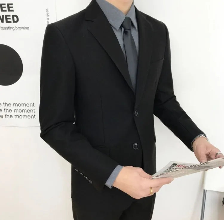 Men Slim Fit Business Casual Suit Set Long Sleeve Blazer Student Youth Formal Two Piece Outfit