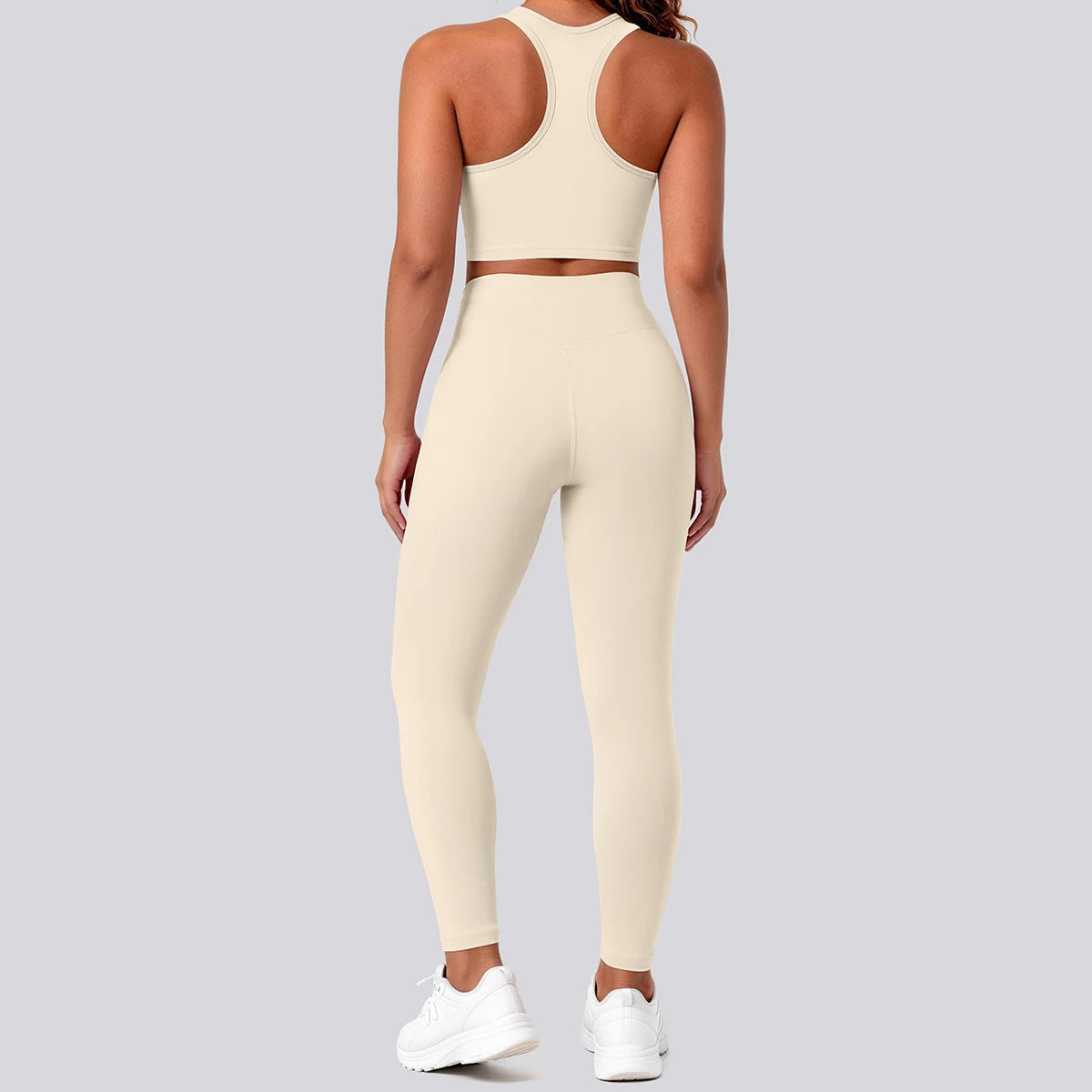 2PCS Solid Color Yoga Set for Woman's Gather Beautiful Back I-shaped Vest Shock-absorbing Running Yoga Tank Top Push Up Pants