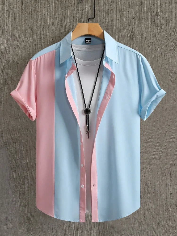 Men's Shirt Summer Clothing Gradient Design Graphic 3D Print Shirts Short Sleeve Tops Streetwear Loose Casual Hawaiian Shirts