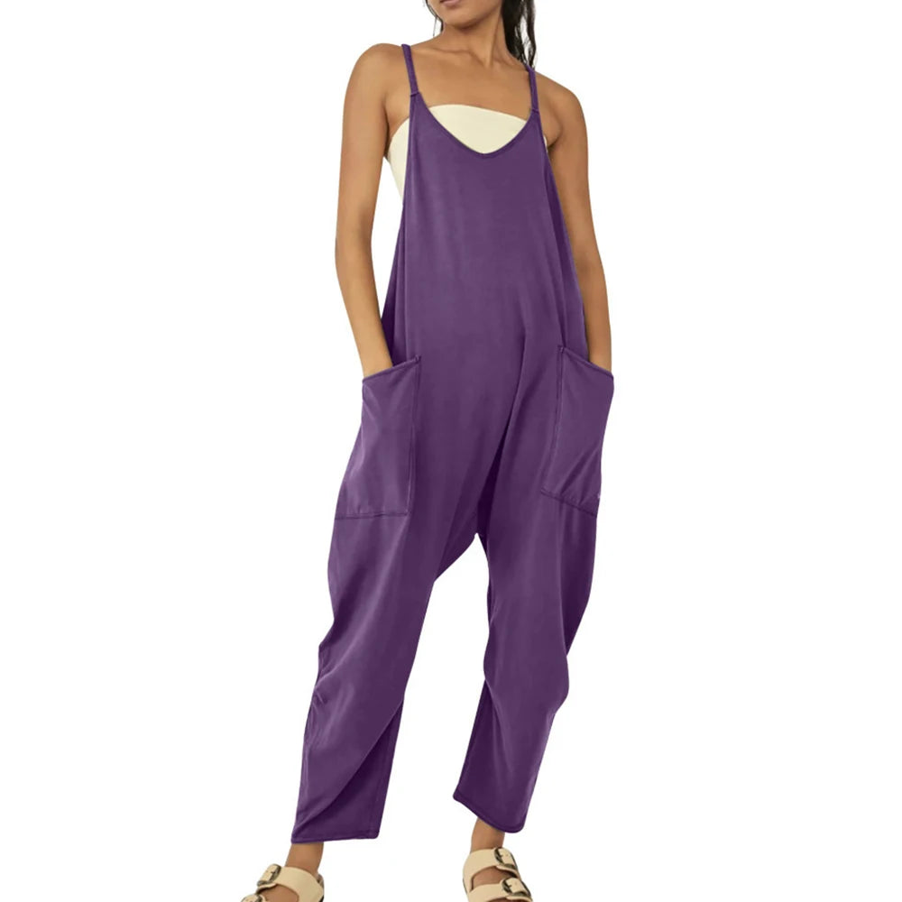 Women Casual Spaghetti Strap Sleeveless Jumpsuit Vintage Harajuku Wide Leg Loose Pants Summer Solid Oversize Overalls Rompers