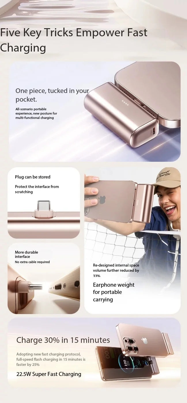 500000mAh 6000mAh 22.5W Fast Charging Mini Portable Charger USB-C Power Bank Suitable For IPhone 16/15 Series Android Devices