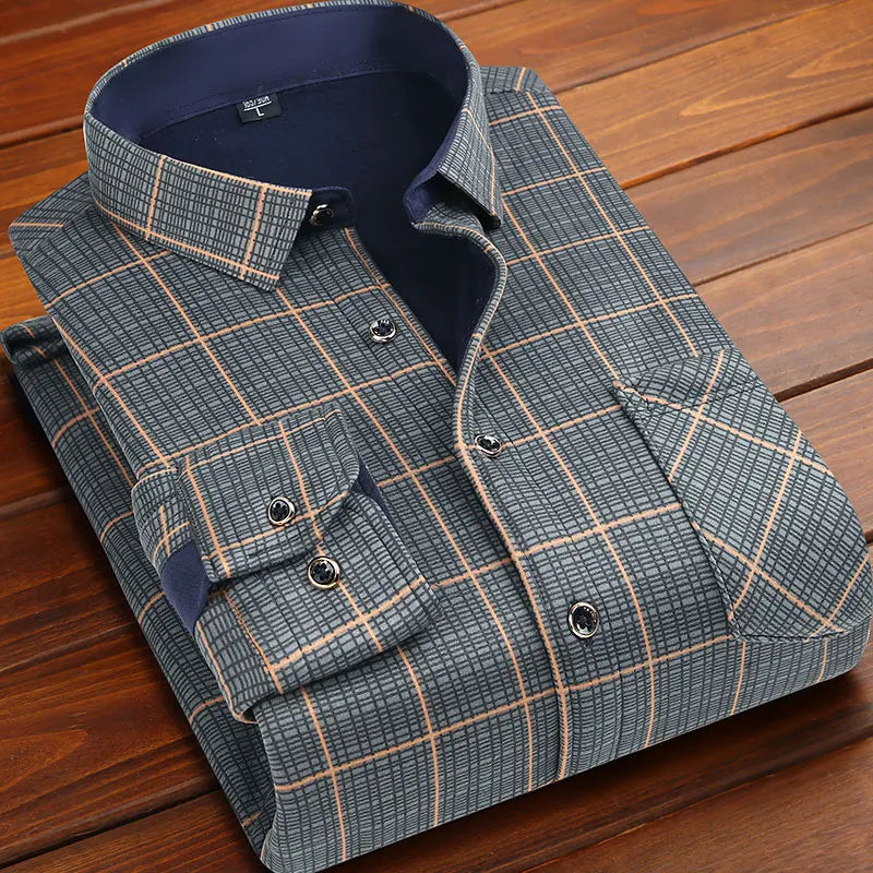 New Design Autumn Winter Warm Plaid Shirts for Men Evening Business Office High Quality Men's Winter Clothing Fashion Tops 2026