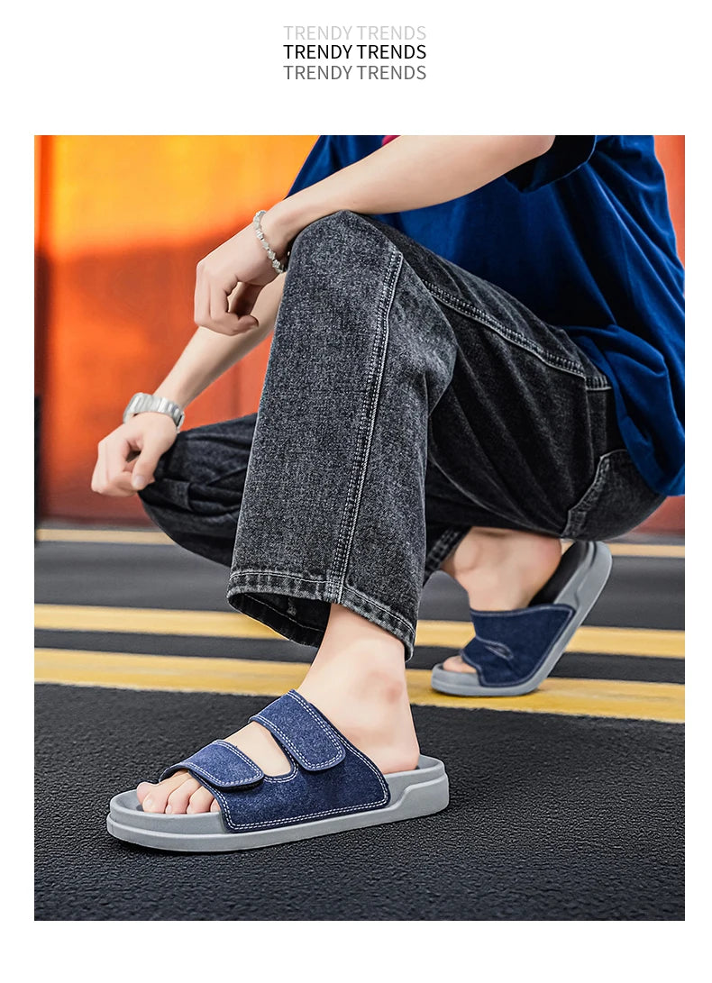 Birkent Men's Sandals Summer 2026 Outdoor Sports Beach Flat Slippers Thick Bottom Anti-slip Wear-resistant Casual Slip-ons