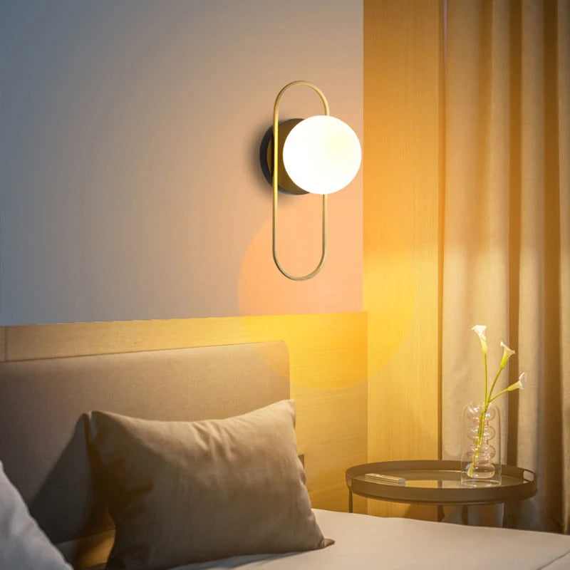 Modern LED Wall Lamps Black Gold Glass Ball Wall Sconces Living Rom Bedroom Hotel Decor Wall Lights Bedside Lights Aisle Lamp G9