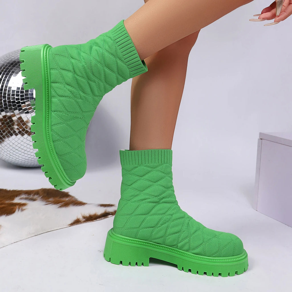 Luxury Brand 2023 New Women Thick-soled Thick-heeled Warm Boots Women's Towel Cotton Boots Motorcycle Boots 36-43