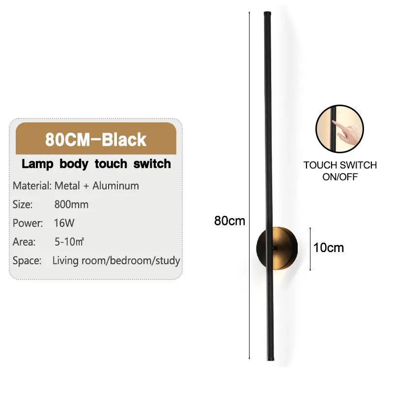 Nordic LED Wall Lights with Touch Dimmable Switch Black 40/55/60/80/100cm Interior LED Wall Lamps Wall Sconce Lighting Fixtures