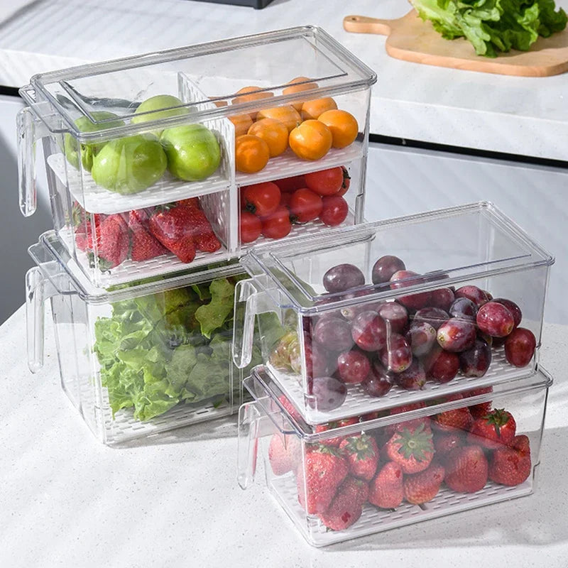 Kitchen Food Preservation Box Refrigerator Organizer With Handle Stackable Vegetable Fruit Storage Containers Home Organization