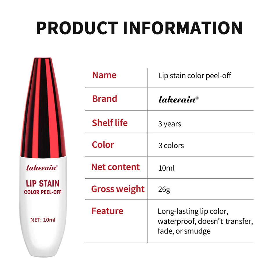 Lakerain Peel-off Lip Gloss Matte Natural Mist Lip Tinted Waterproof Long Lasting Lipstick Makeup Tear Contour Stain Cosmetics