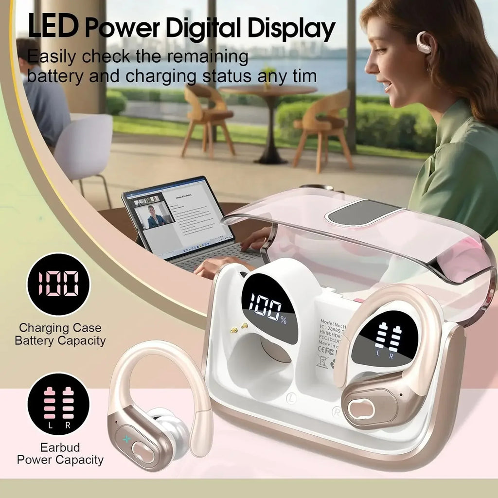 Bluetooth 6.0 Headphones HD65 Wireless Earbuds 75hrs Sport Bluetooth Earphone with Noise Cancelling Mic IPX7 Waterproof Headsets