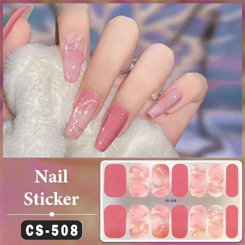 No Baking Lamp Waterproof Nail Wraps Full Cover Nail Stickers Firm And Not Easy To Fall Off 14 Nails/Set Multi Color Nail Patch
