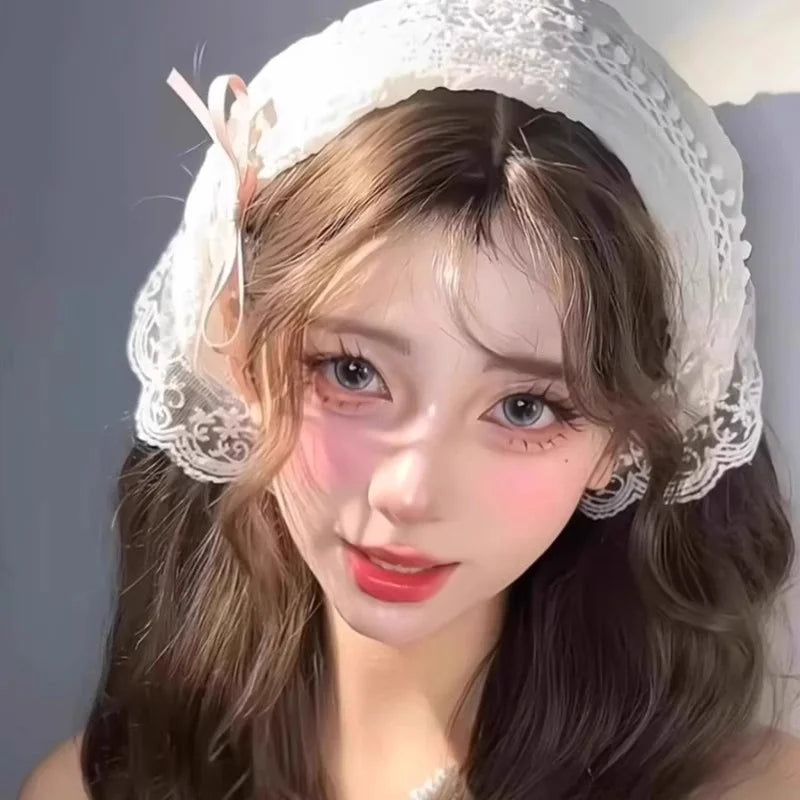Summer Headwear Headdress with French Pastoral Triangle Hair Scarf Women Girls Lace Band