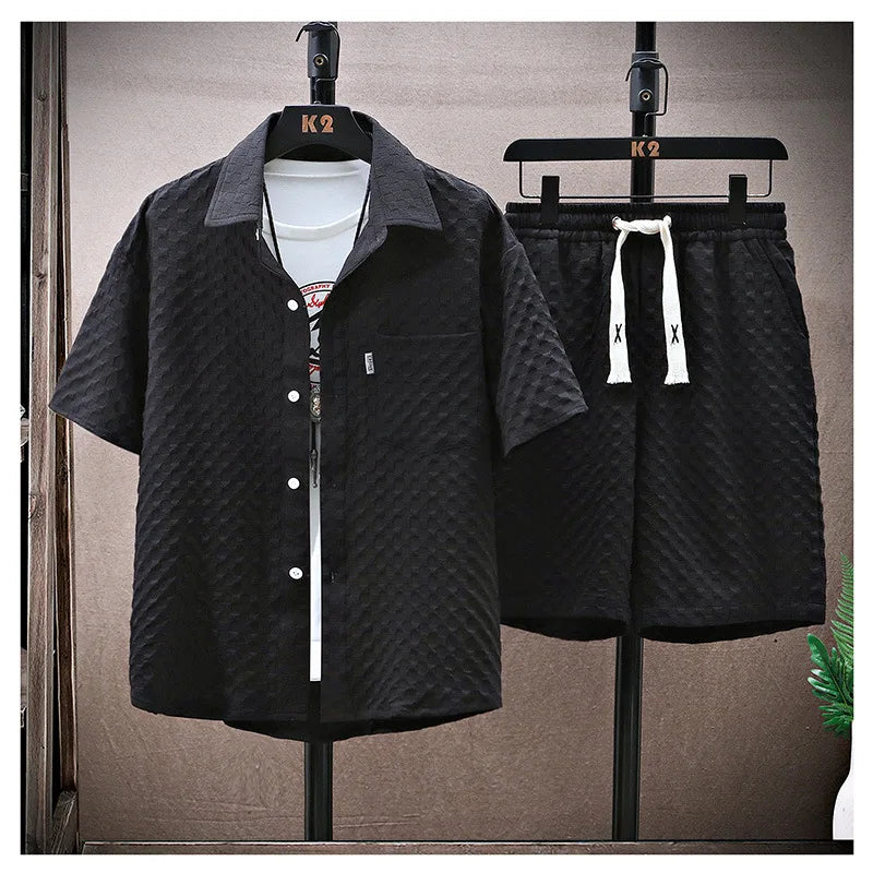 2025 Fashion Men's Sportswear Set Breathable Short Sleeve Casual Pants Retro Street Style Lightweight Summer Wear