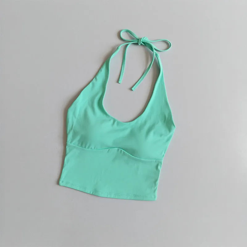 Women's Slimming Halter Neck Tube Top Yoga Vest One Cup Back Sling Fixed Gather Gym Outerwear for Summer Sexy Fitness Bras