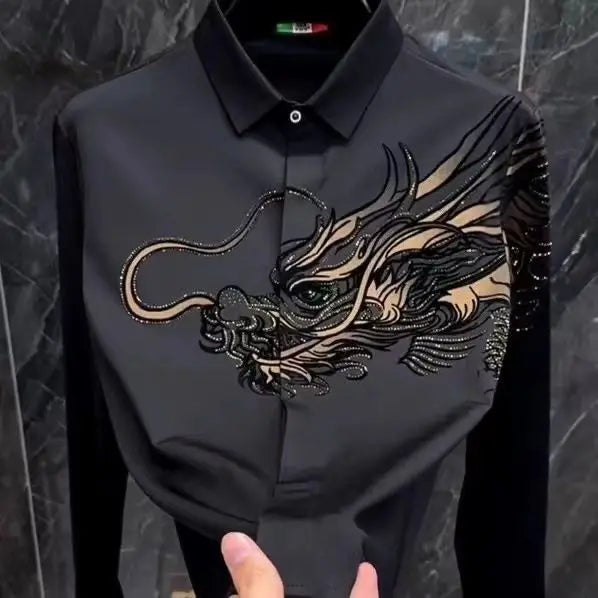 2025 Spring, Autumn and Winter New Men's High-end Printed Shirt Light Luxury Fashion Casual Trendy