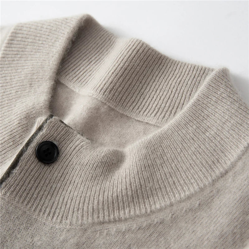 Autumn Winter New Men's Half High Collar Pullover 100% Cashmere Knitted Sweater Casual Business Solid Color Long Sleeve Clothing