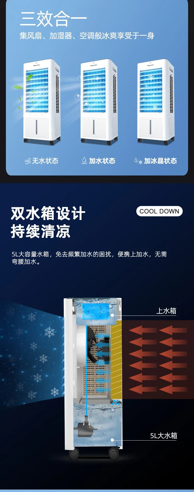 220V Hisense air-conditioning fan cooling plus water cooling air-conditioning fan household mobile small air conditioner C