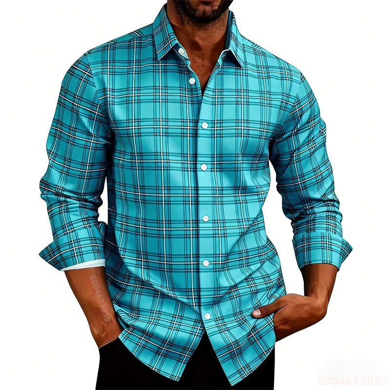 2026 New Men's Shirt Classic Plaid Long Sleeved Shirt Plaid Long Sleeved Formal Shirt Breathable and Comfortable XS-6XL Size