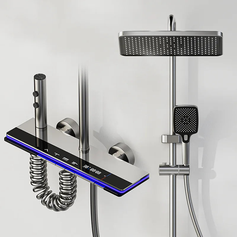Shower Set, Thermostatic LED Display, Piano Key Pressurized Nozzle, Bathroom Home Decor, Water Saving Faucet System