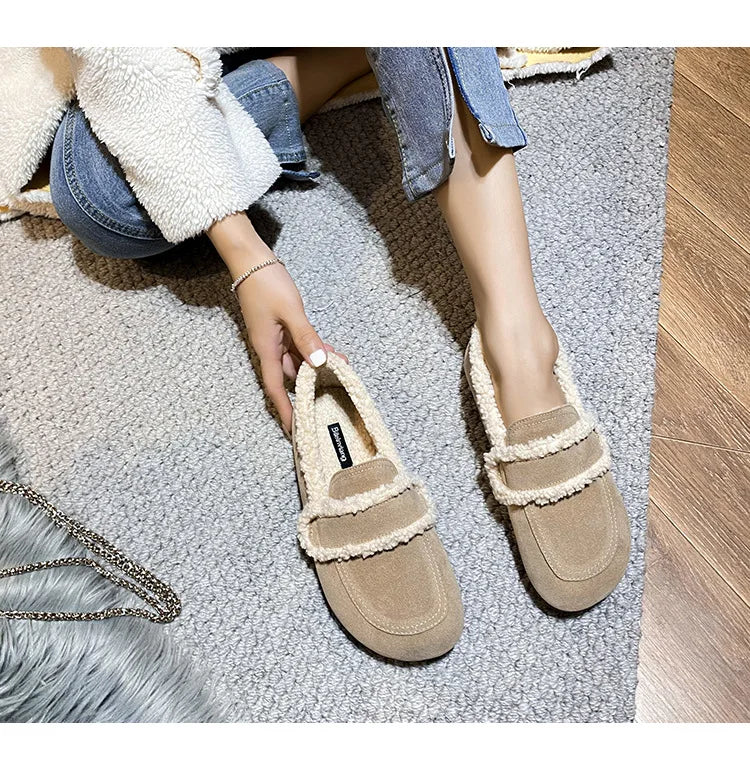 2026 Faux Suede Flats Women Lambswool Loafers Winter Warm Cotton Shoes Ladies Platform Fleeces Mocasines Female Sheep Fur Boots