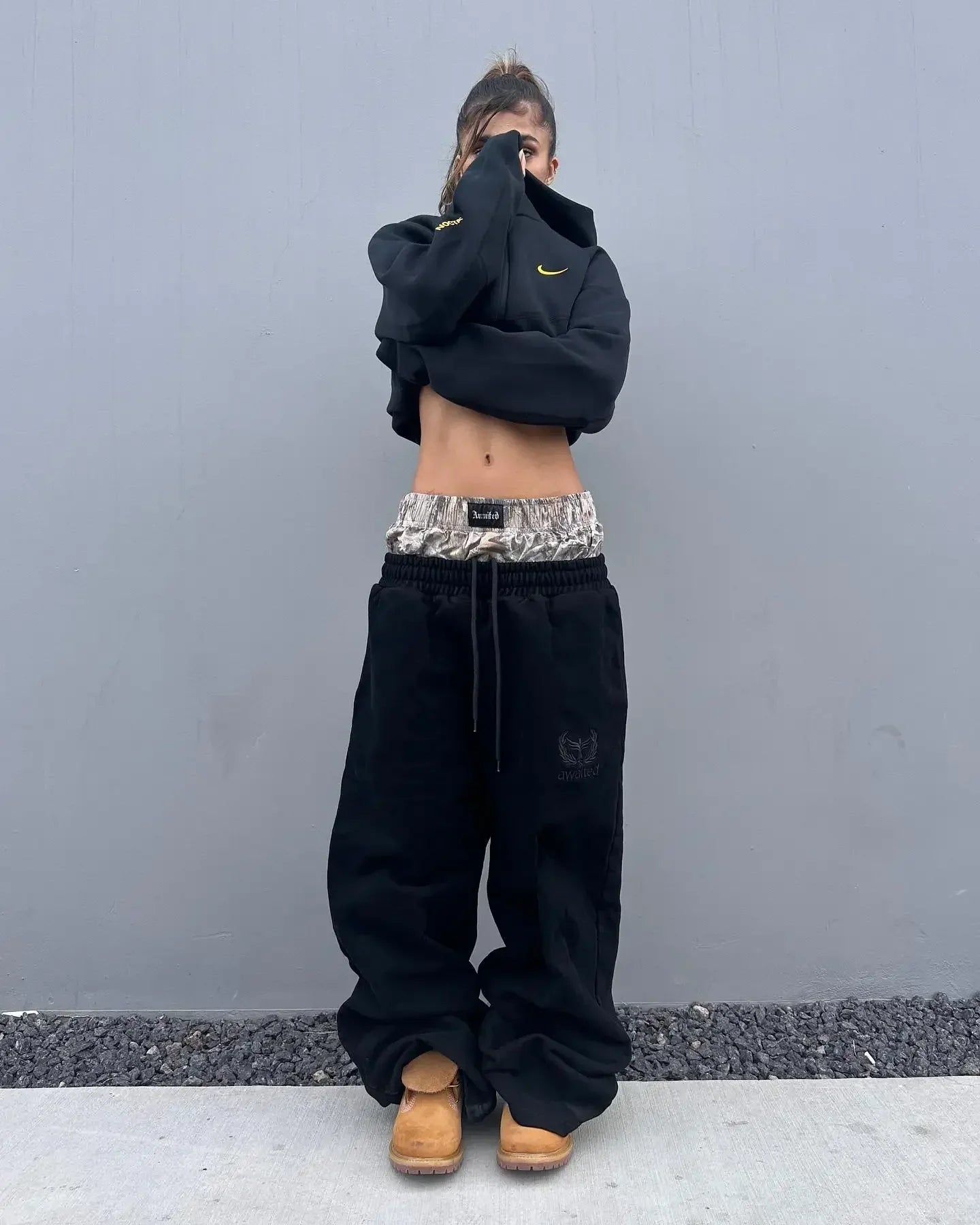 Y2K Retro Pants Harajuku Double Embroidered Waist Sweatpants Hip Hop Goth Clothes Fashion Wide Leg Baggy Pants Streetwear Unisex