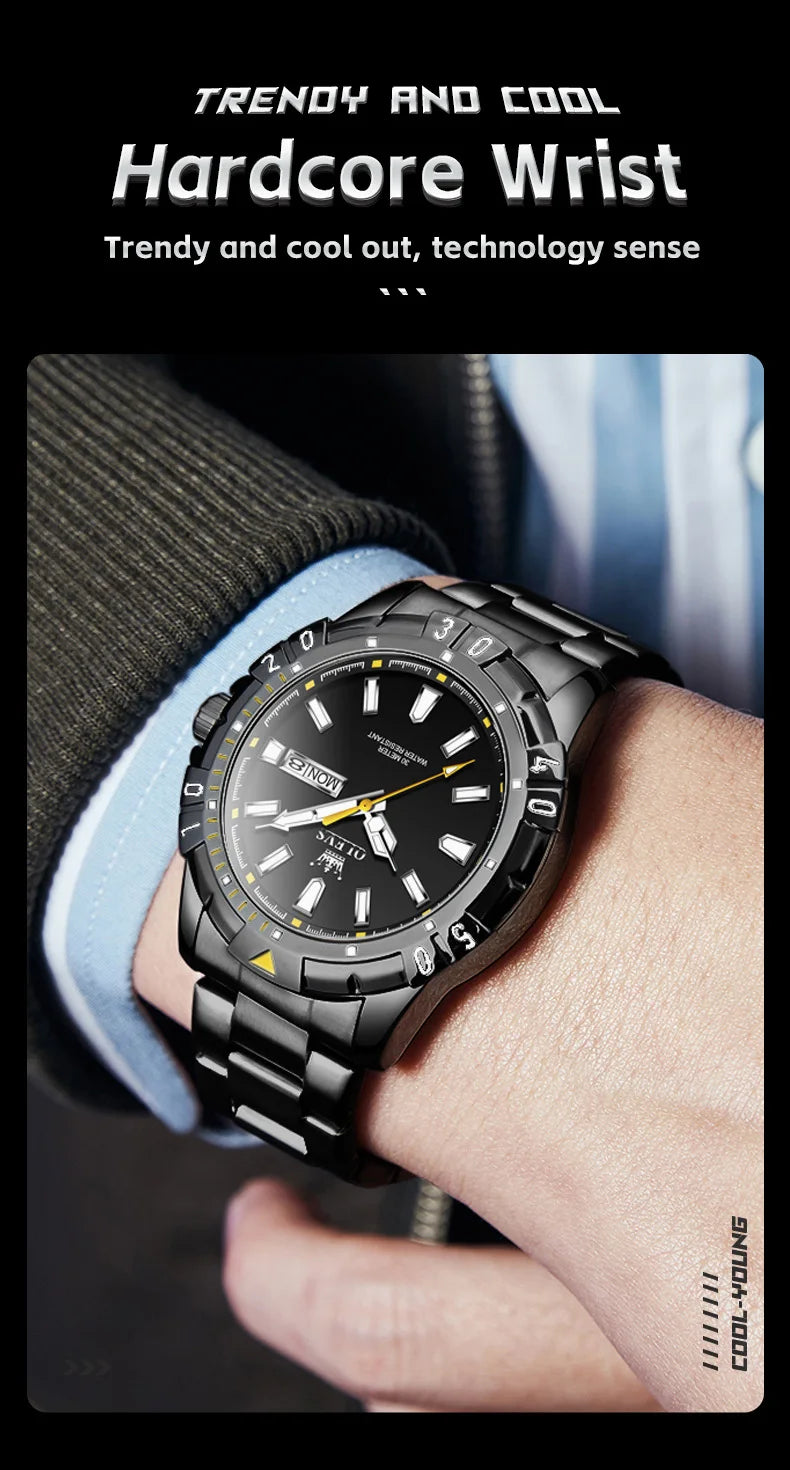 OLEVS 5560 Luxury Brand Man Quartz Watch Waterproof Stainless Steel Strap Watches for Men Dual Calendar Business Men Wristwatch