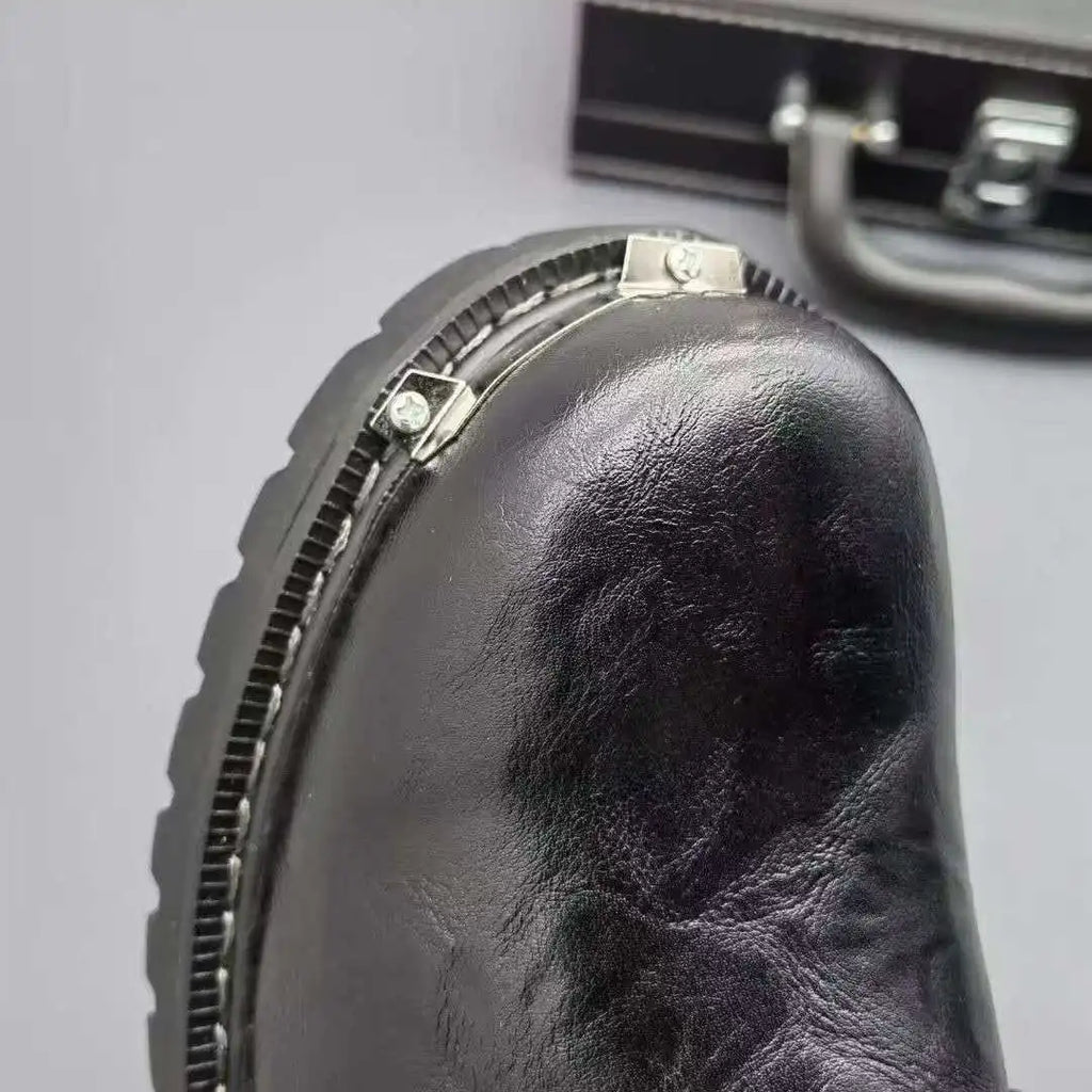 men's fashion party nightclub dress motorcycle boots black soft leather shoes autumn winter cowboy high boot long botas hombre