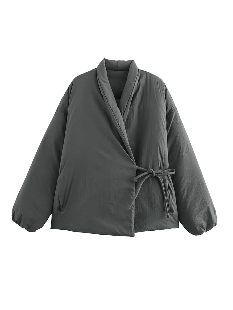 2025 New Fashion Fall/Winter Women Solid Color Side Tie Cotton Dress Retro Ladies Casual Lapel Jacket