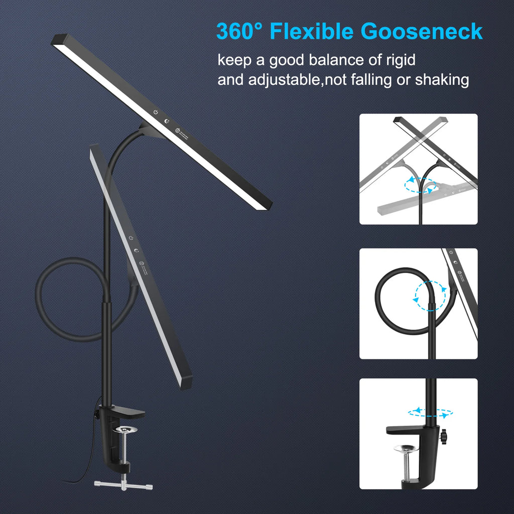 NEWACALOX EU/US 12V 24W Touch Control Desk Lamp with Clamp 360° Adjustable Gooseneck 3 Colors Table Light for Home Office Study