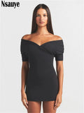 Nsauye 2026 Casual Summer Women Dresses Mini Bodycon Short Sleeve Sexy V Neck Party Evening Wrap Night Club Dress Outfits