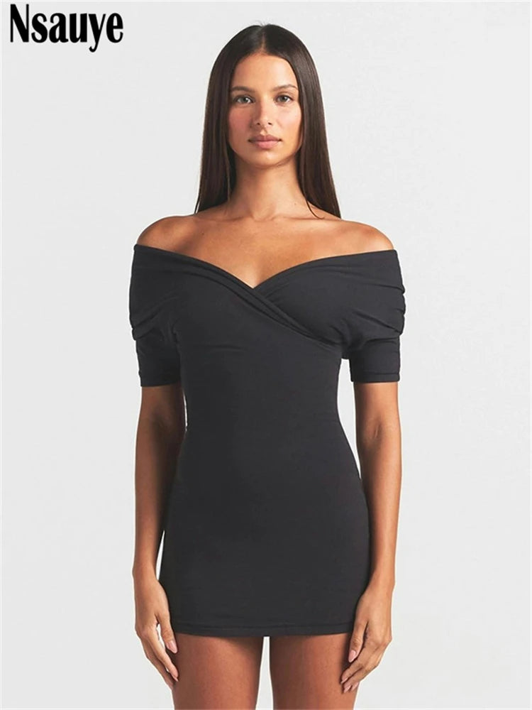 Nsauye 2026 Casual Summer Women Dresses Mini Bodycon Short Sleeve Sexy V Neck Party Evening Wrap Night Club Dress Outfits