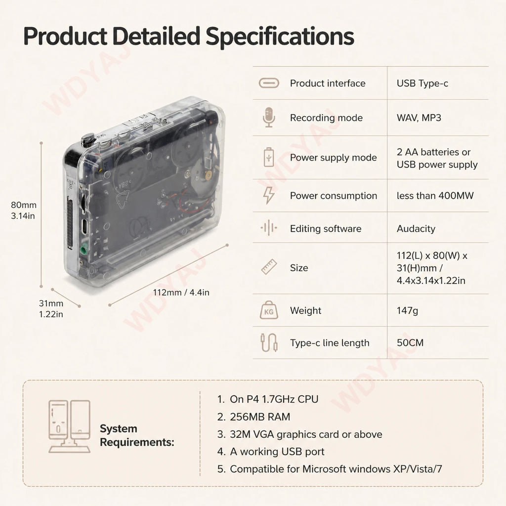 Cassette Player USB Cassette Capture Cassette to MP3 Converter for PC Music Player Cassette Recorder Adapter