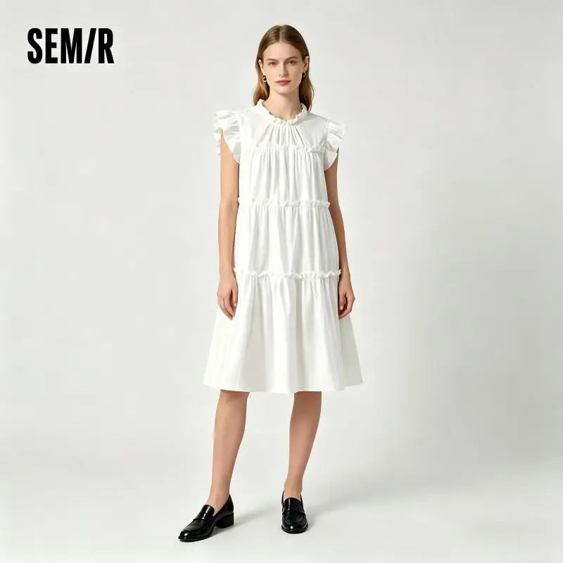 Semir Women Dress Cap Sleeve Ruffle Cake Dress Cute Girlish Sweet Gentle Mini 2026 Summer Casual Top