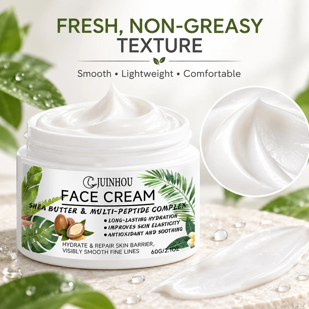 JUINHOU Moisturizing Face Cream Peptide Complex Shea Butter Deep Moisture Repair Dry Skin Firming Smooth Daily Facial Care