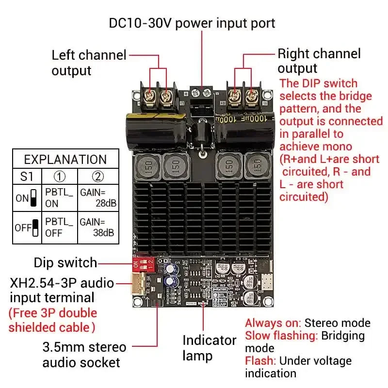 2*100W TPA3221 Stereo Digital Class D Amplifier Board High Power PBTL Mono 200W Audio AMP