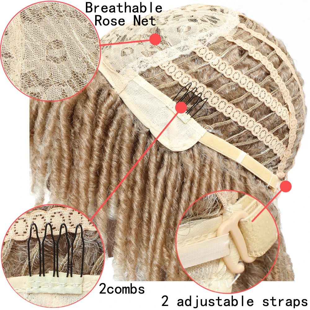 Short Dreadlock Wig Twist Braided Wigs for Black Women and Men Boho Afro Curly Synthetic Wig Faux Locs Braided Crochet Hair Wigs