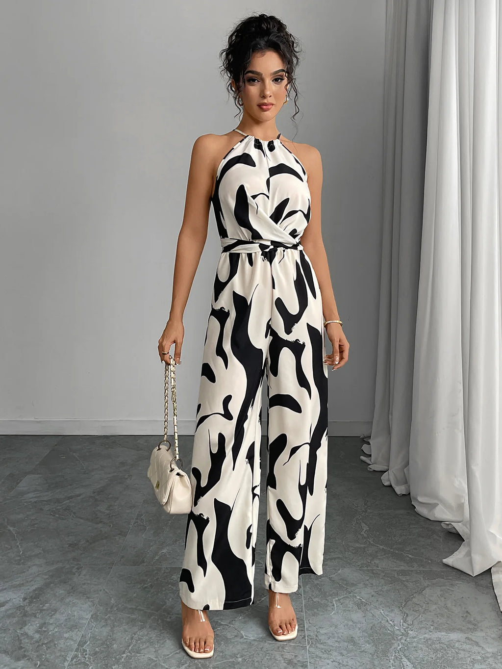 Women's Sexy Halter Neck Jumpsuits Casual Pants Rompers for Women Geometric Print Jumpsuit Party Outfits for Women Ropa Mujer